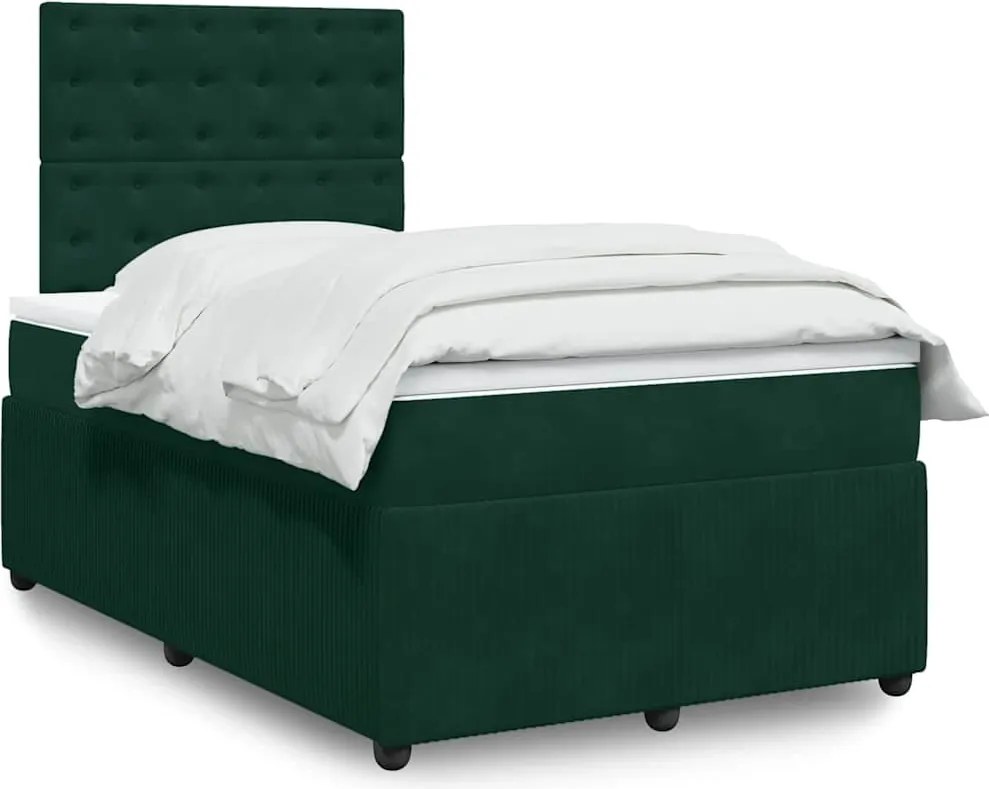 3292301 vidaXL Боксспринг легло с матрак, тъмнозелено, 120x190 см, кадифе