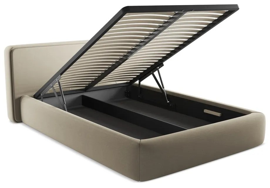 Бежово двойно тапицирано легло с място за съхранение и включена подматрачна рамка 140x200 cm Kiana – Makamii