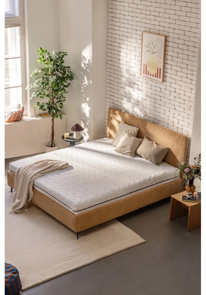 Тапицирано двойно легло с матрак и решетка в цвят горчица 160x200 cm Noira Slim - Bonami Selection