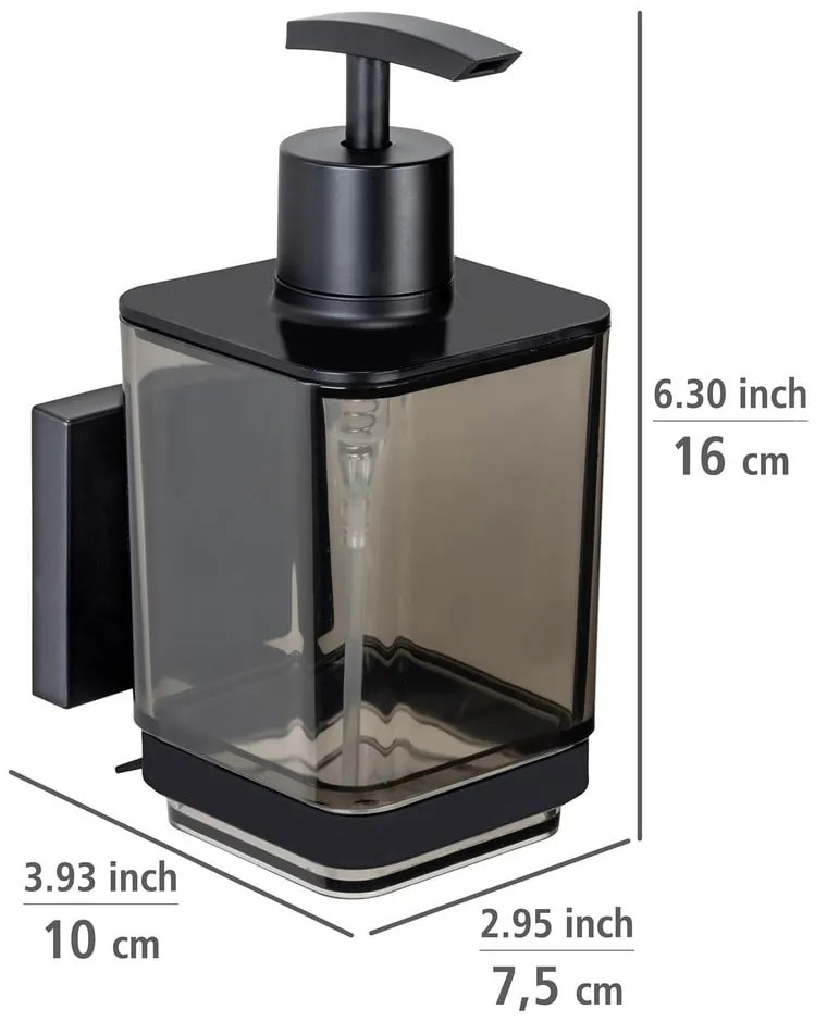 Черен самозалепващ пластмасов диспенсер за сапун 340 ml Quadro – Wenko