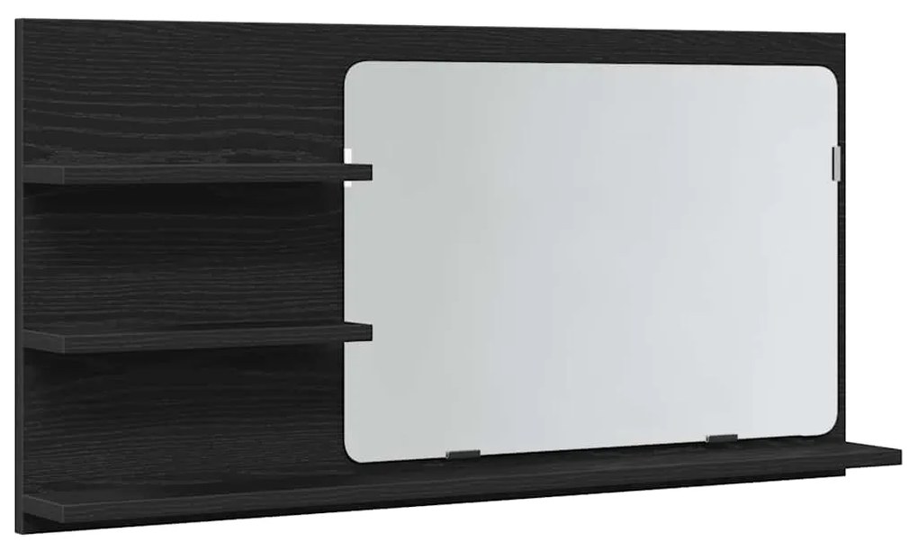 862029 vidaXL Шкаф за баня с огледало, черен дъб, 90x11x45 см, инженерно дърво