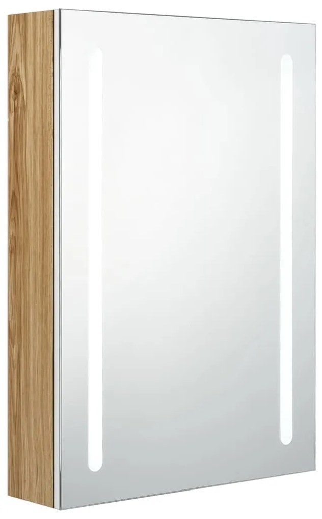 326500 vidaXL LED шкаф с огледало за баня, бяло и цвят дъб, 50x13x70 см