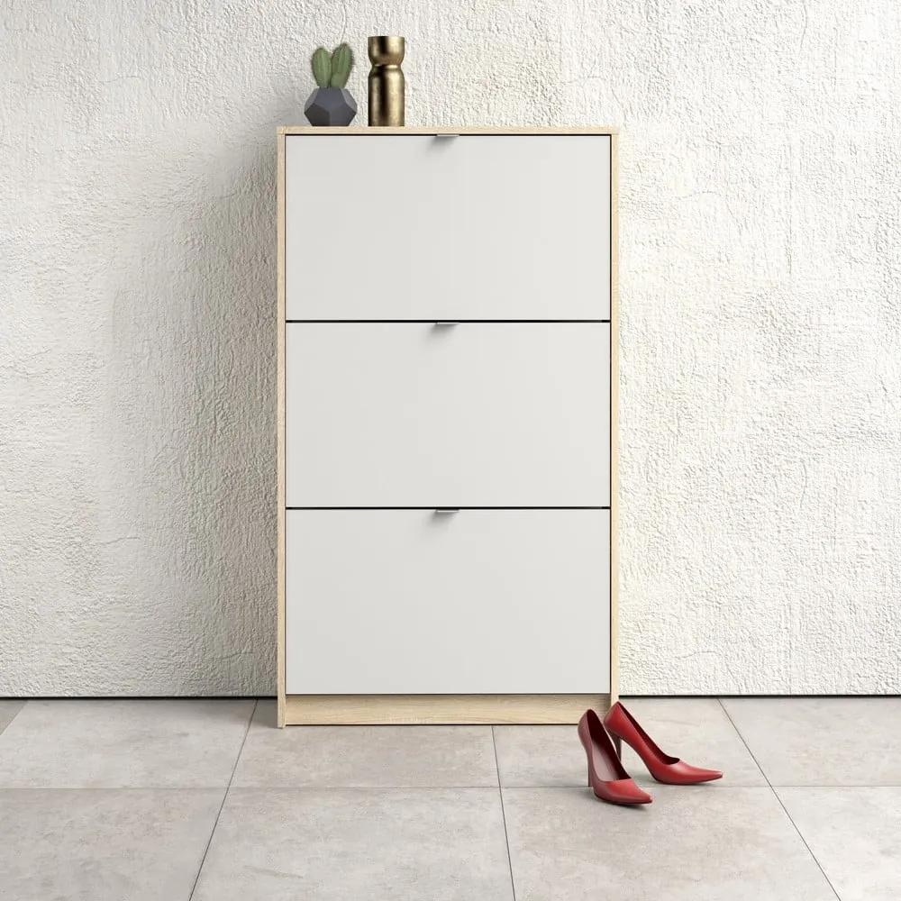 Бял шкаф за обувки с дъбова рамка и три чекмеджета, дълбочина 24 cm Shoes - Tvilum