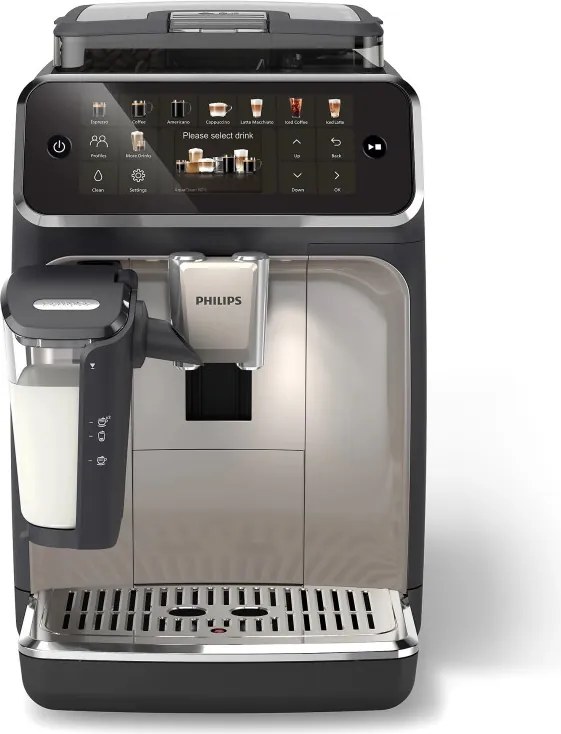 Кафеавтомат Philips EP5547/90 LatteGo, 1500W, 15 bar, 1.8 л, 20 напитки, Керамична мелачка с 12 нива, TFT, AquaClean, SilentBrew, AromaExtract, ExtraShot, Черен/Бежов