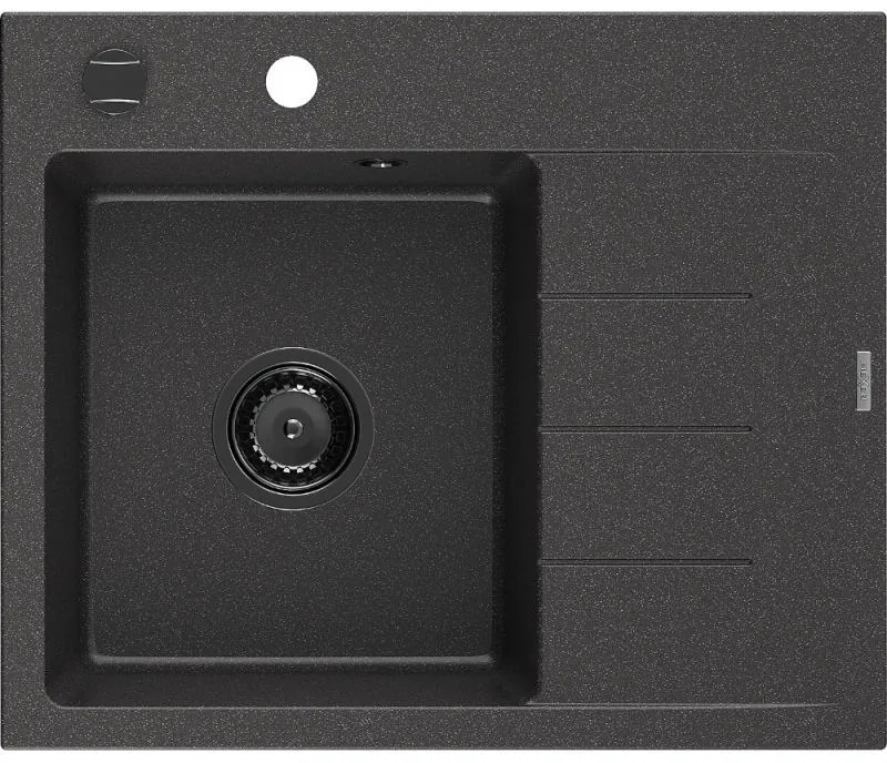 Mexen Ben гранитна мивка с 1 отделение и отцеждач, лява 600 x 500 мм, черно