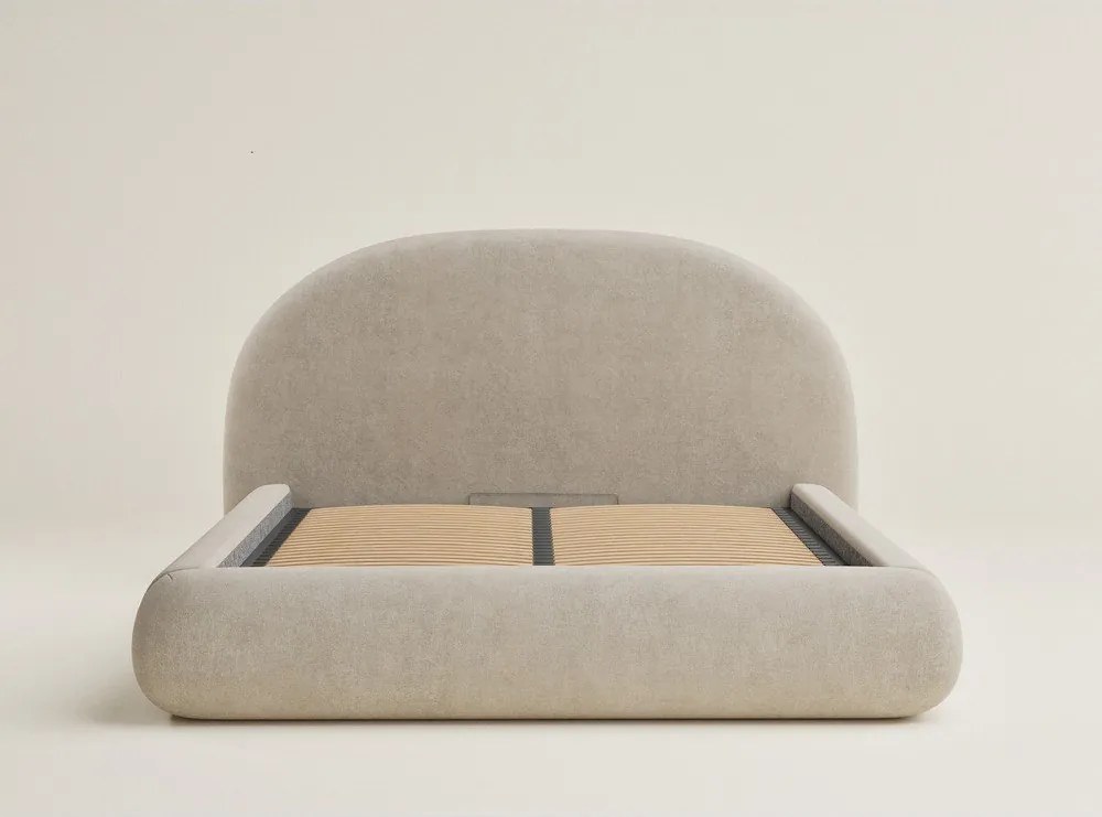 Бежово двойно легло 160x200 cm тапицирано с място за съхранение с включена подматрачна рамка Maumere – Maison de Rêve