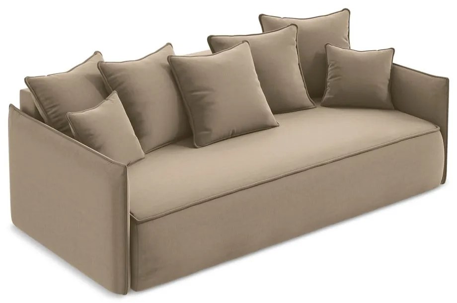 Светлокафяв кадифен разтегателен диван с място за съхранение 225 cm Hula – Makamii