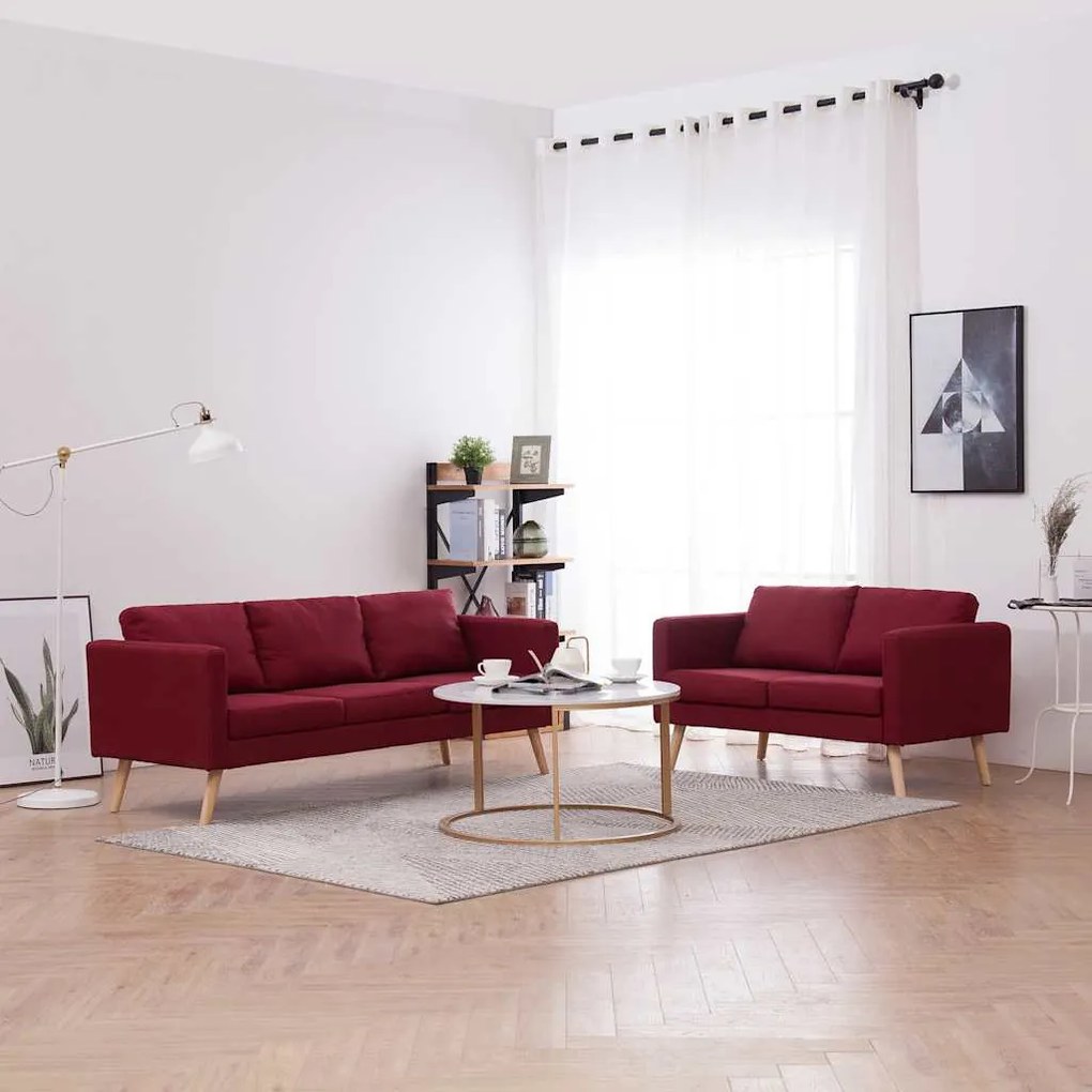 276857 vidaXL Комплект дивани, 2 части, текстил, виненочервен