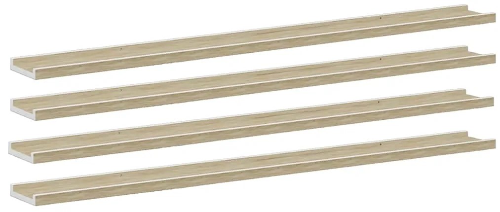 326698 vidaXL Стенни рафтове, 4 бр, бяло и сонома дъб, 115x9x3 см