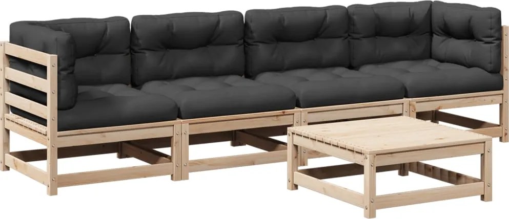 3299275 vidaXL Градински комплект мека мебел 5 части с възглавници бор масив