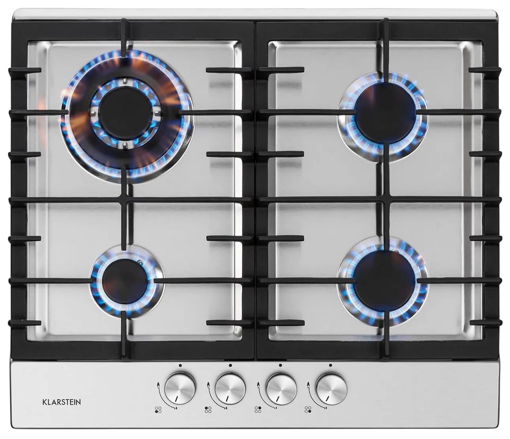 Klarstein Ignito 4 Zonen, газов котлон, 4 Sabaf горелки, неръждаема стомана, сребрист