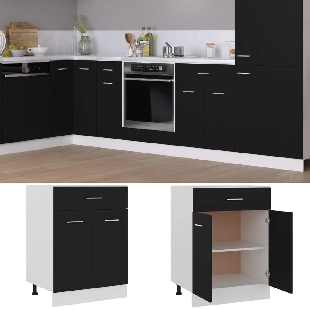 801229 vidaXL Долен шкаф с чекмедже, Lyon черен 60x46x81,5 см инженерно дърво