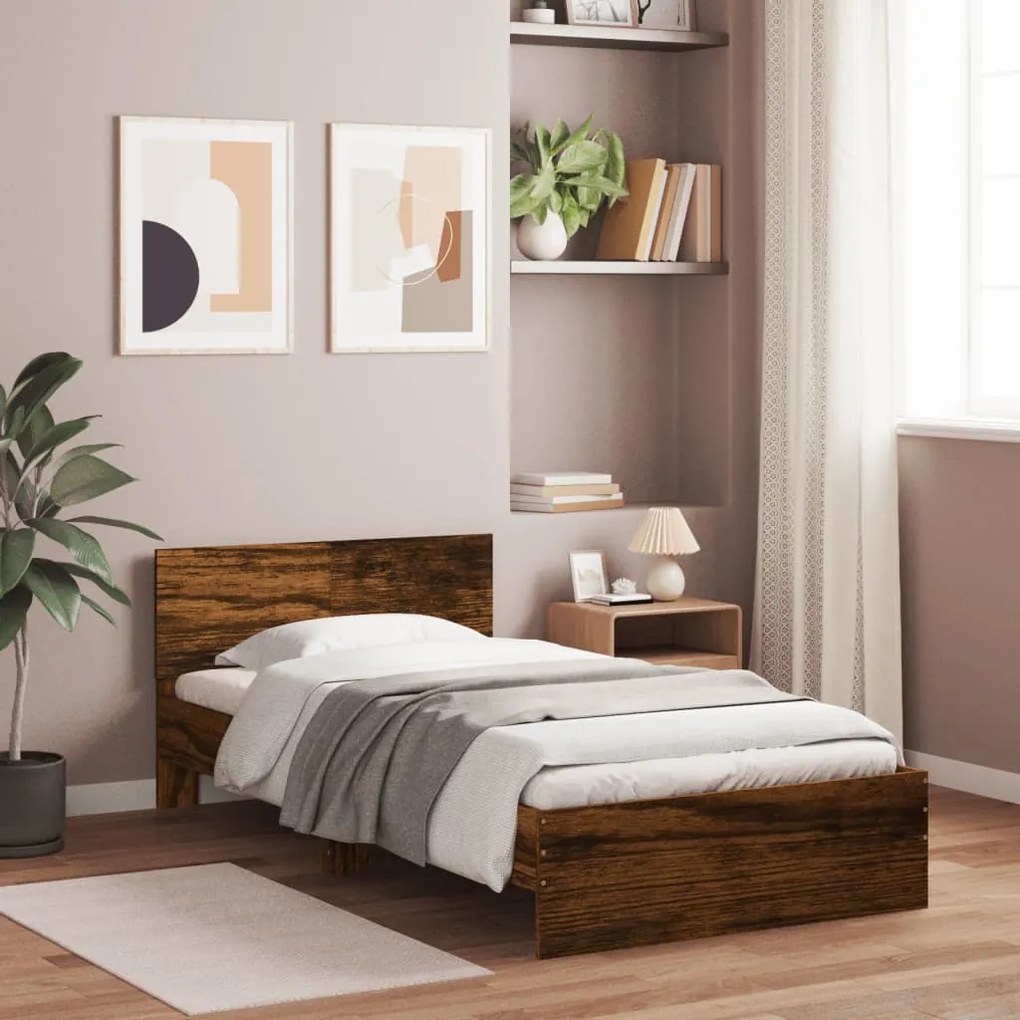 838621 vidaXL Рамка за легло, без матрак, с табла, опушен дъб, 100x200 см