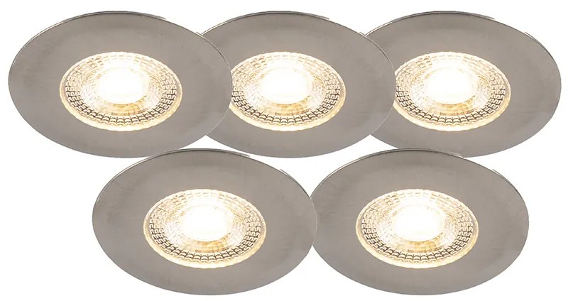 Комплект от 5 вградени спота сребристи с 3-степенно димиране IP44 - Ulo