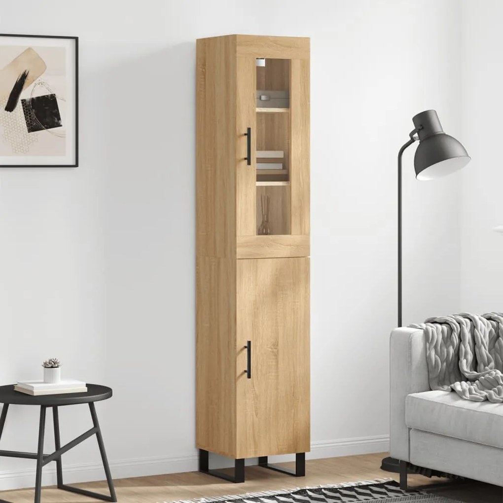 3199196 vidaXL Висок шкаф, сонома дъб, 34,5x34x180 см, инженерно дърво