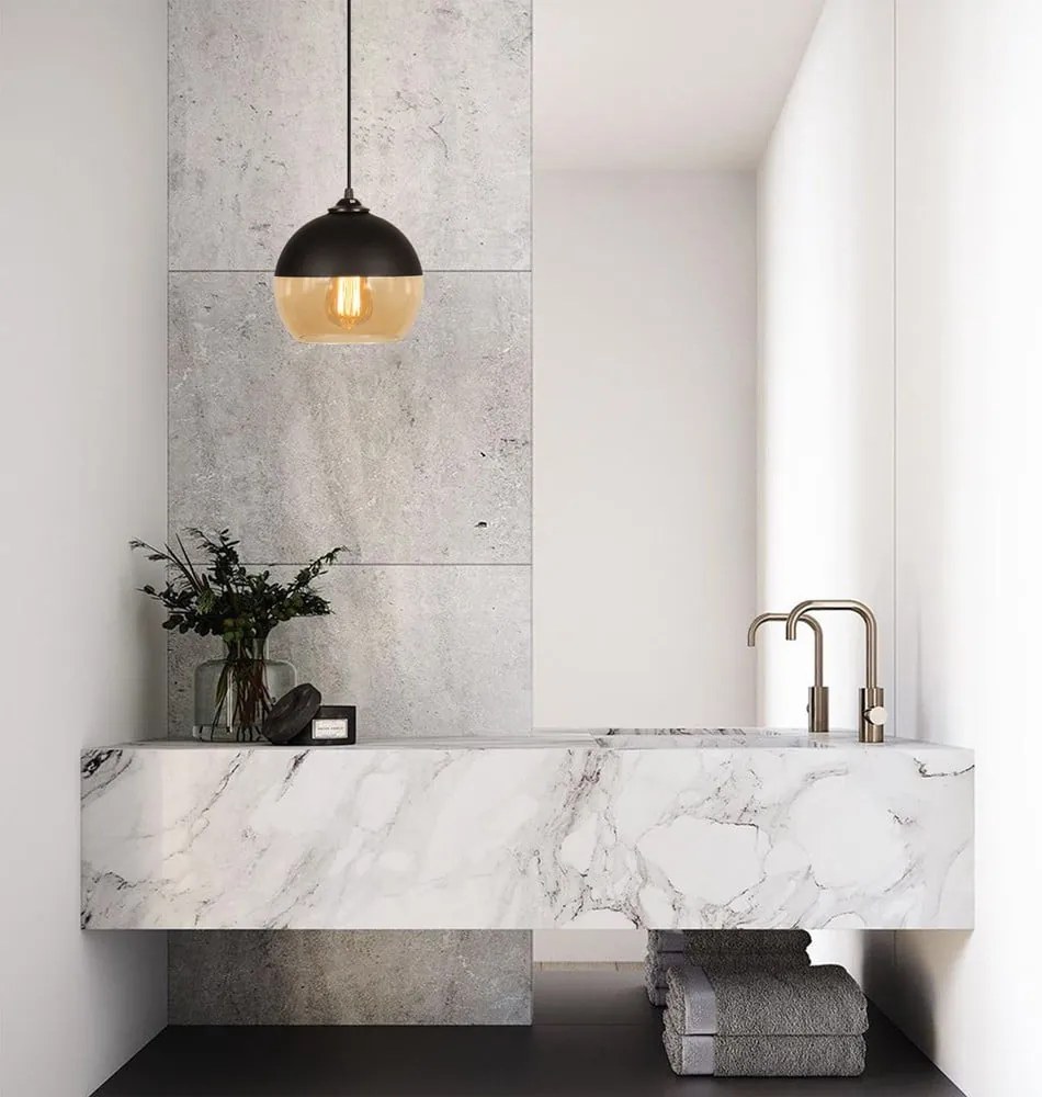 Висящо осветително тяло в цвят жълта охра и черно със стъклен абажур ø 20 cm Camini – Opviq lights