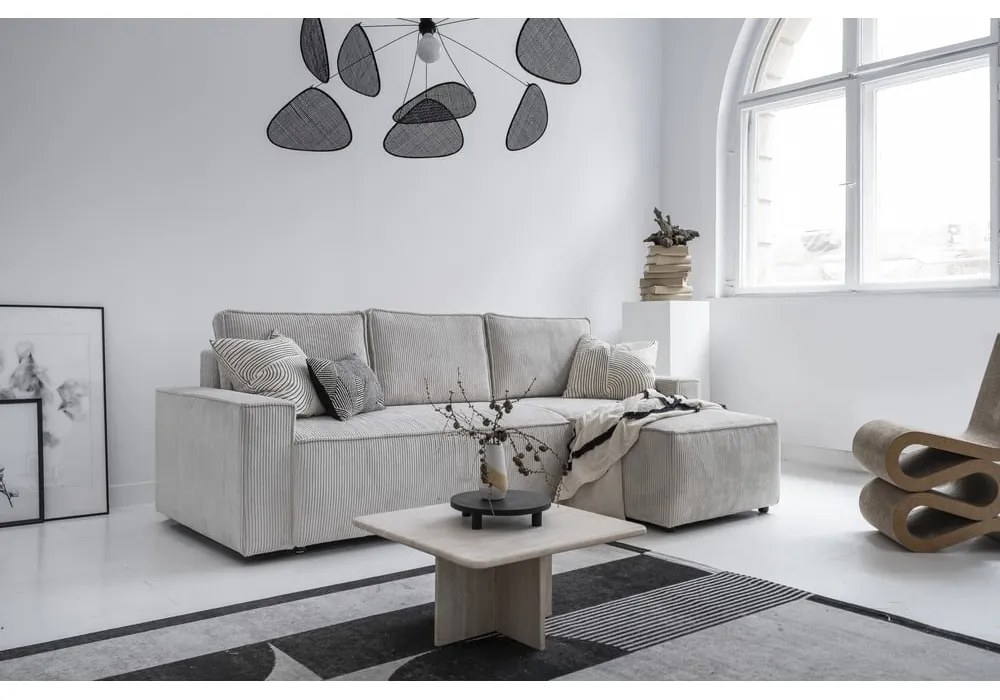 Бял разтегателен ъглов диван от рипсено кадифе (променлив) Brave Dave – Miuform