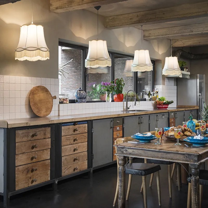 Комплект от 4 ретро висящи лампи кремави 45 см - Granny