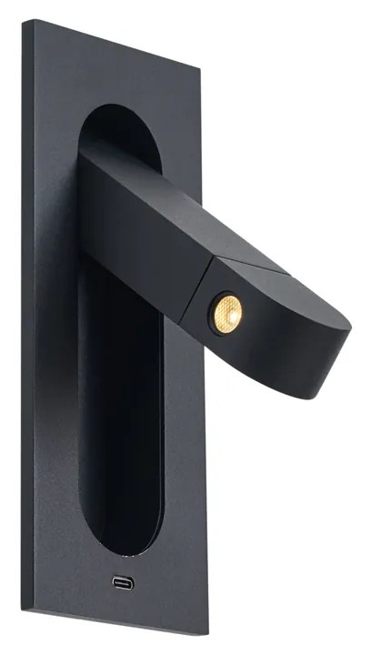 Модерна стенна лампа черна, включваща LED и USB-C порт - Hilton