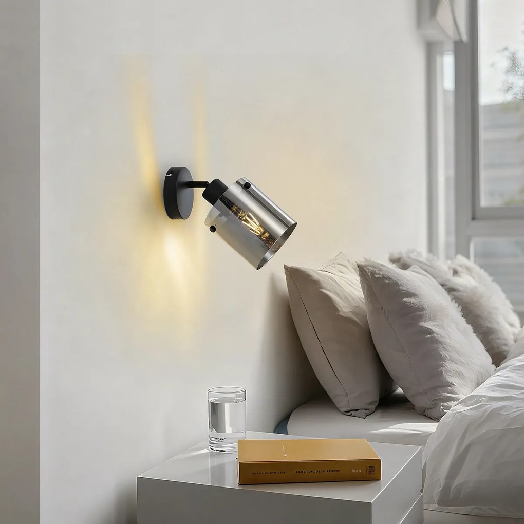 Дизайнерски стенен прожектор черен с димно стъкло - Domo