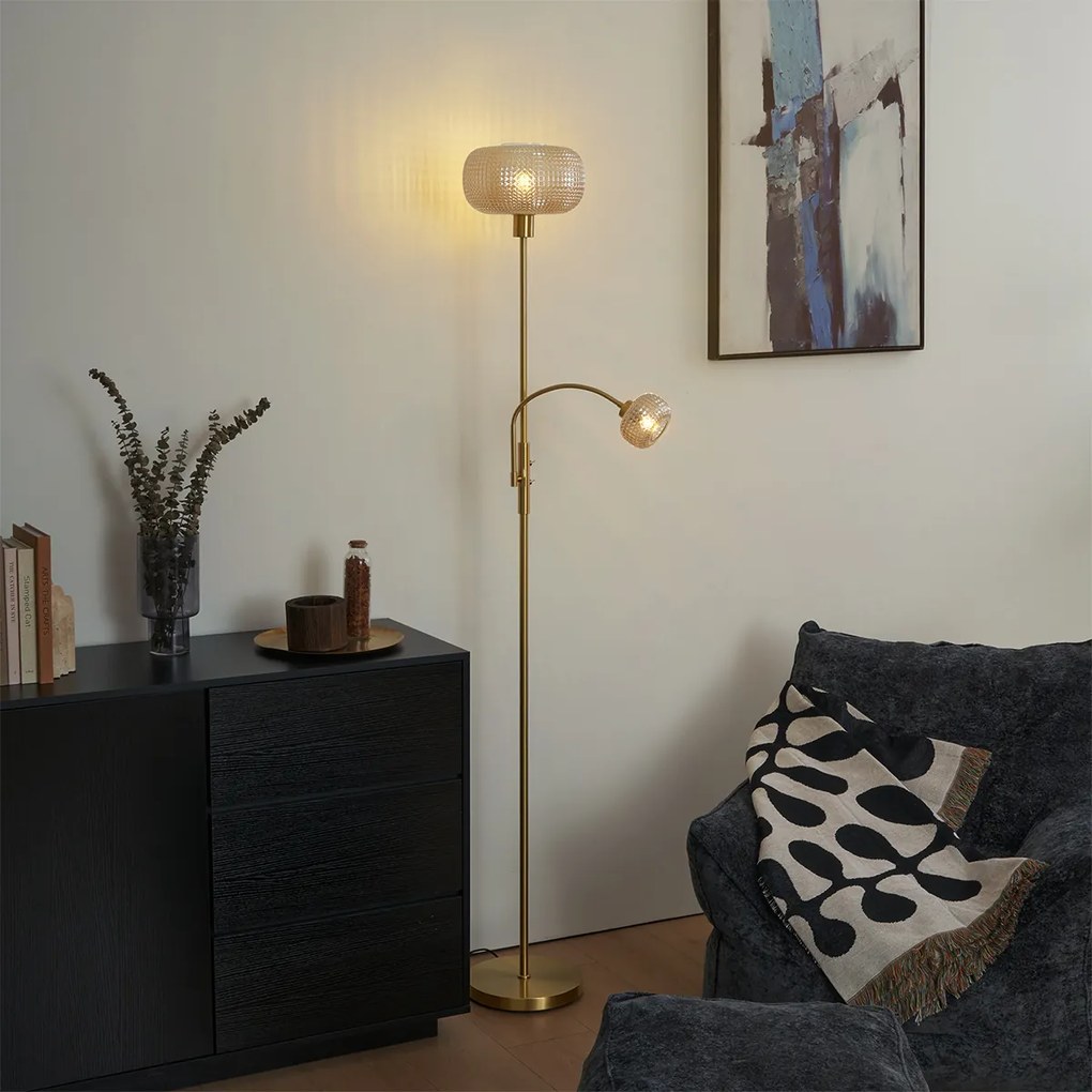 Smart vloerlamp messing met amber glas 2-lichts incl. Wifi - Brianna