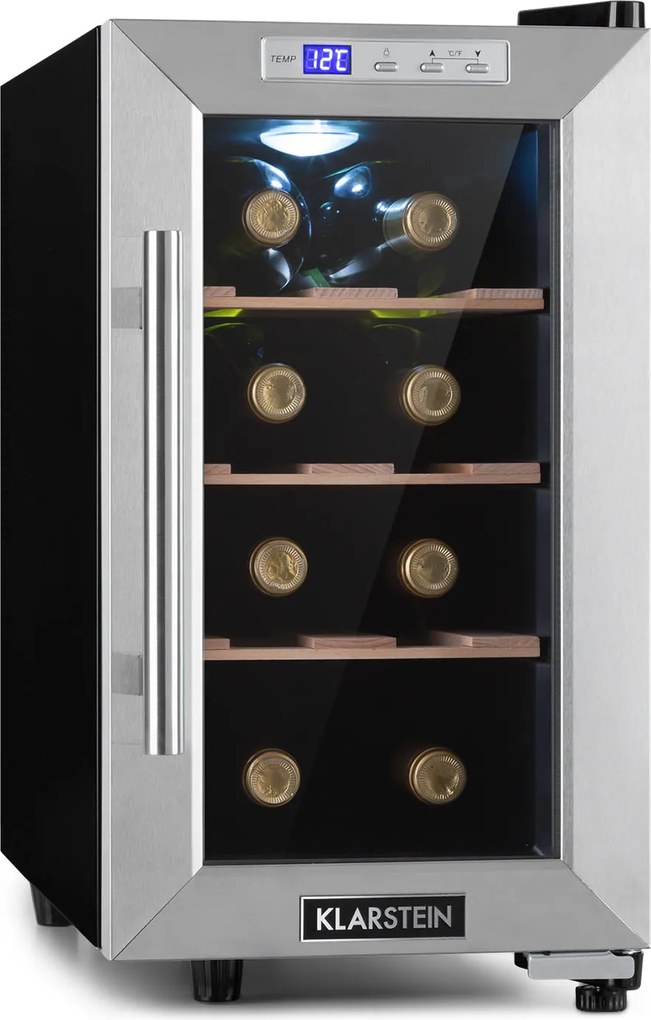 Klarstein Reserva 8 Uno, охладител за вино, 23 литра, 8 бутилки, 11 - 18 ° C, 26 dB, неръждаема стомана