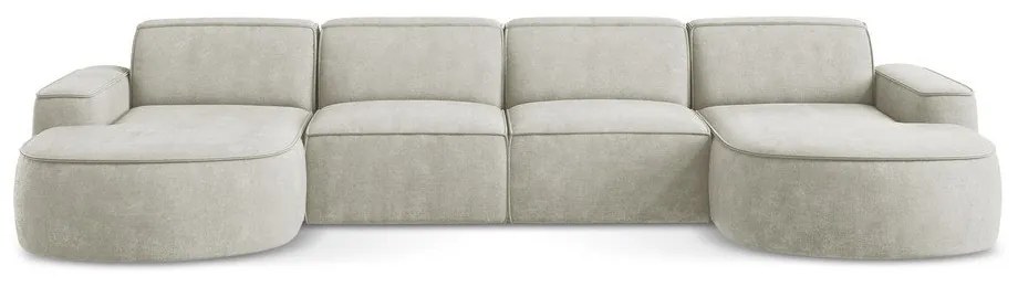 Кремав шенилов ъглов диван (U форма) Omao – Makamii