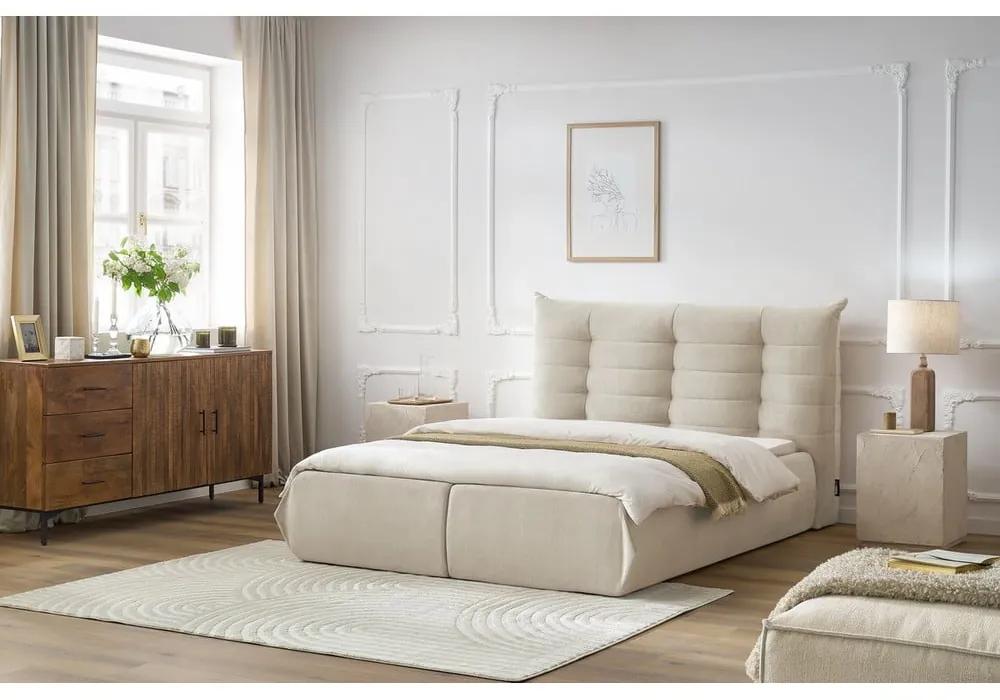 Бежово тапицирано двойно легло с място за съхранение с решетка 160x200 cm Clothilde - Bobochic Paris