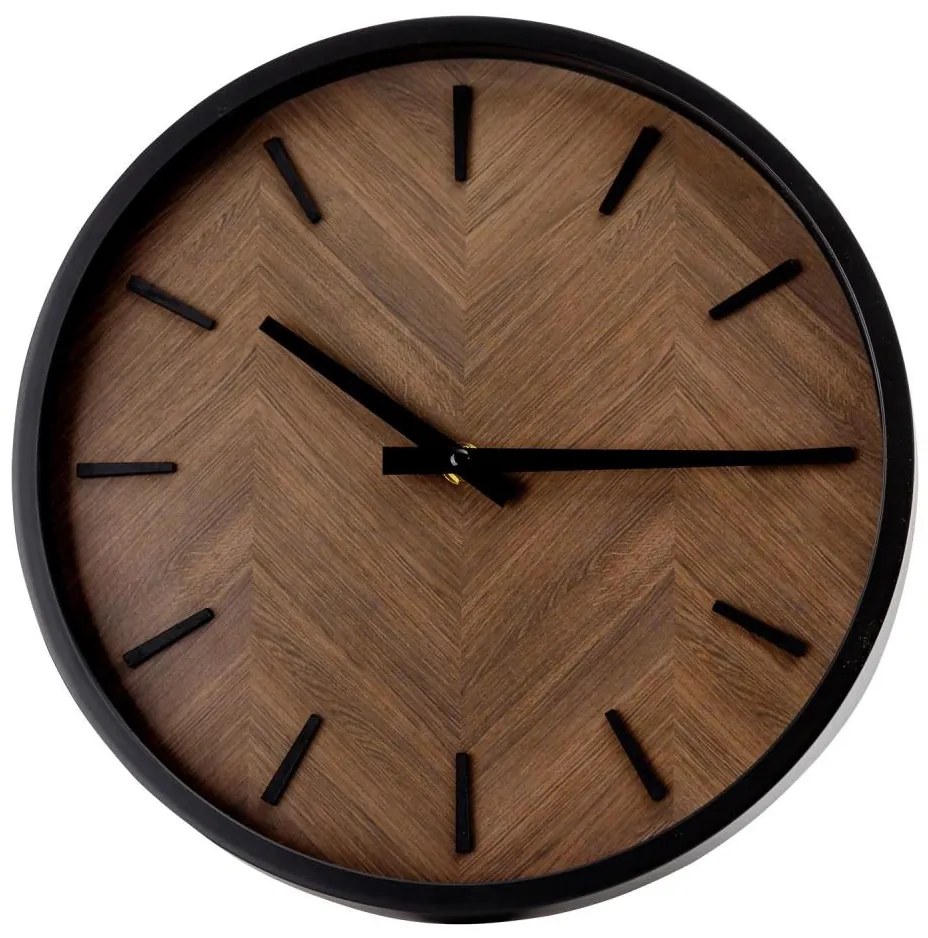 Стенен часовник Ø30 см, 1xAA, черно/кафяв