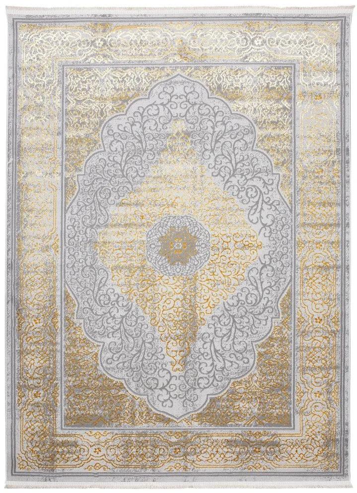 Изключителен модерен сив килим със златист ориенталски десен Ширина: 160 см | Дължина: 230 см
