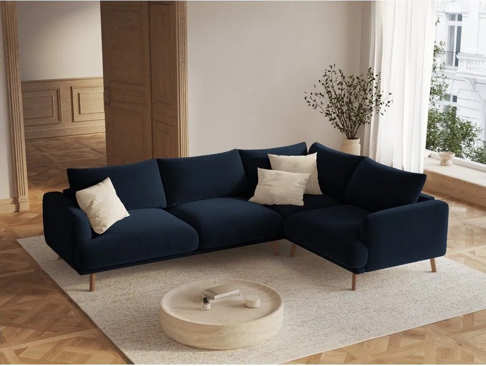 Тъмносин кадифен ъглов диван (десен ъгъл/L форма) Naomi – Micadoni