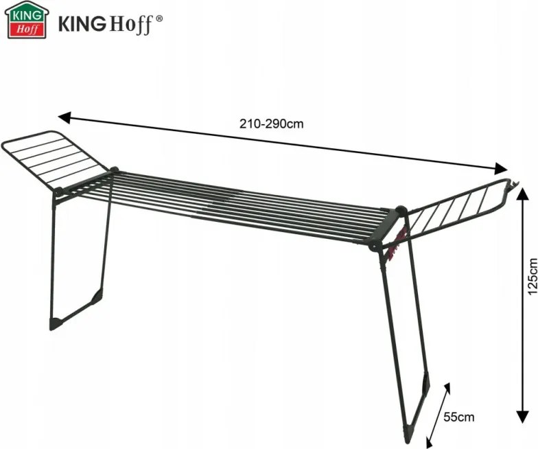 Сушилник за дрехи Kinghoff KH 2045, 30 м, До 25 кг, Сгъваем, Стомана, Черен