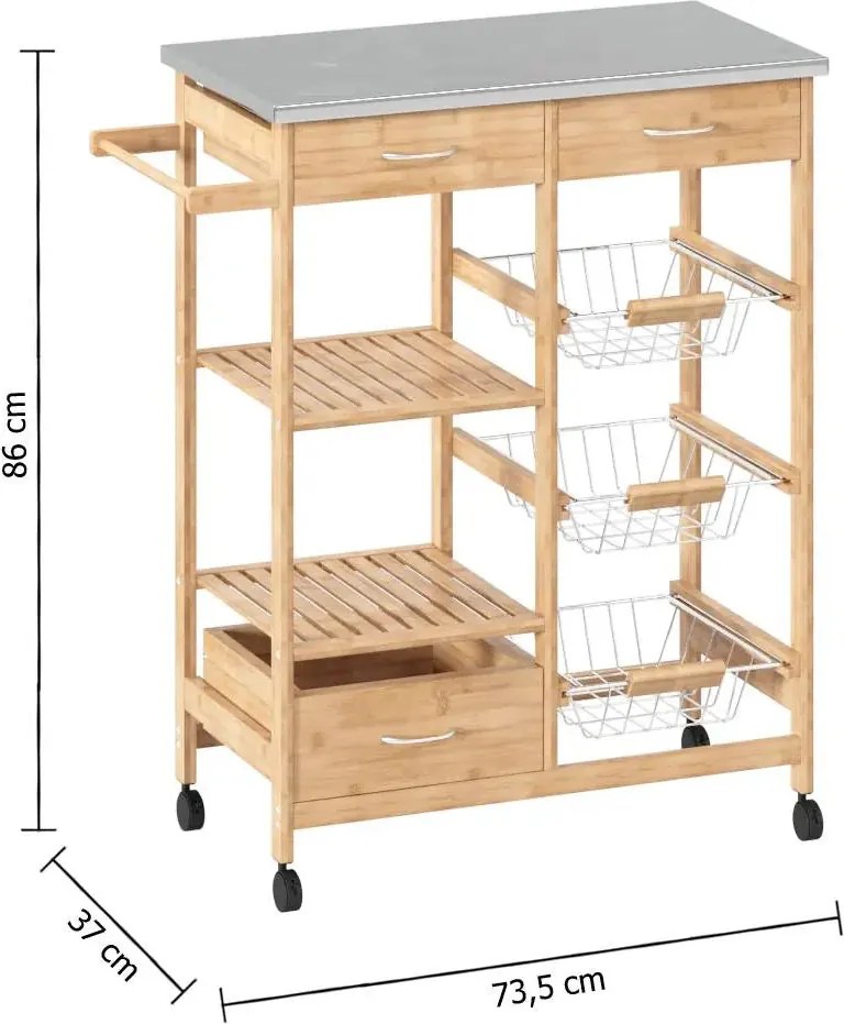 Кухненска количка 5five, Голяма, Бамбук, С метален плот