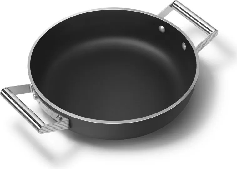 Плитка тенджера с капак Smeg DPF2812BLM, 28 см, 4.3 л, Керамично незалепващо покритие, Фурна до 250C, Без PFAS, Индукция, Черен