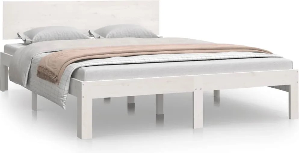 810501 vidaXL Рамка за легло, бяла, дърво масив, 150x200 cм, King Size