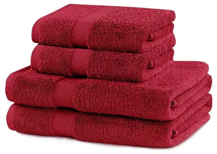 Червени памучни хавлии и кърпи за баня в комплект от 4 бр. от тери Marina – DecoKing