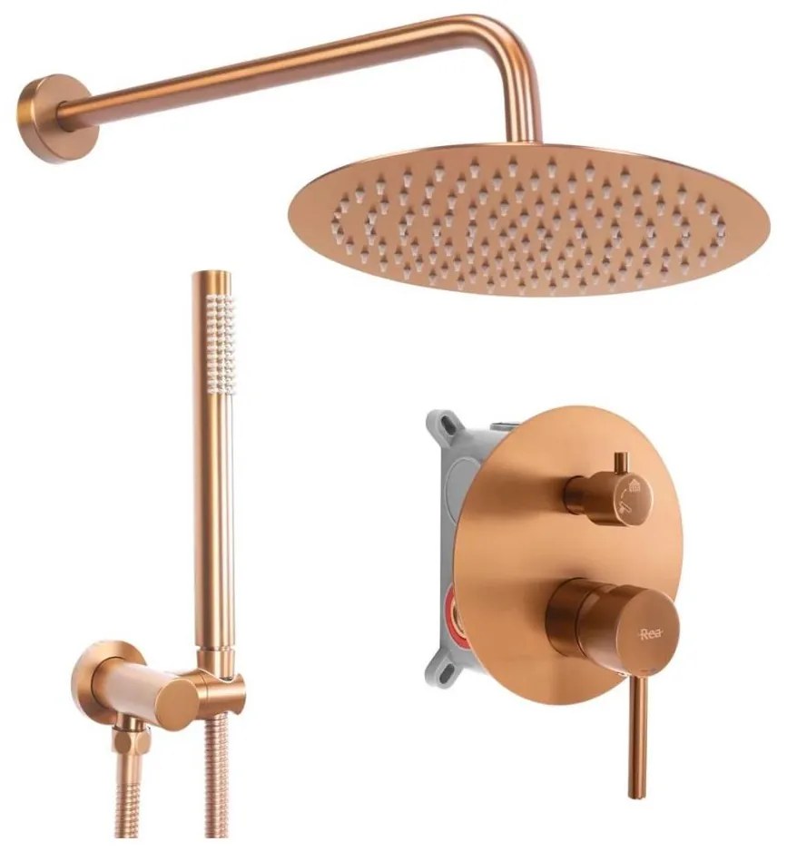 REA-P8809 - Душ комплект с вграден смесител LUNGO, четкано медно покритие