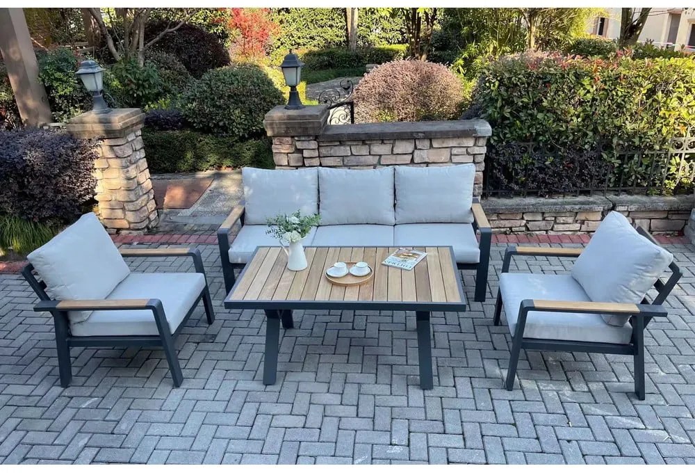 Сив алуминиев градински комплект за отдих за 5 души Rotterdam – Rojaplast