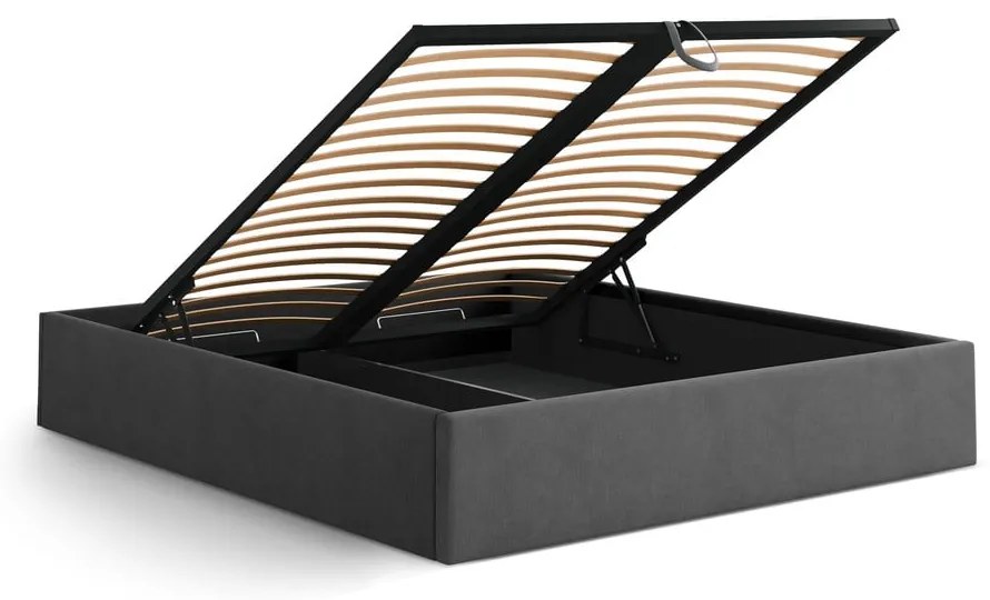 Антрацитно двойно легло 180x200 cm тапицирано с място за съхранение/без табла с включена подматрачна рамка Susan – Micadoni