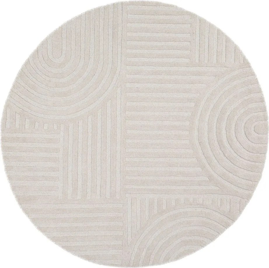 Ръчно изработен вълнен кръгъл килим в цвят слонова кост ø 160 cm Zen Garden – Flair Rugs