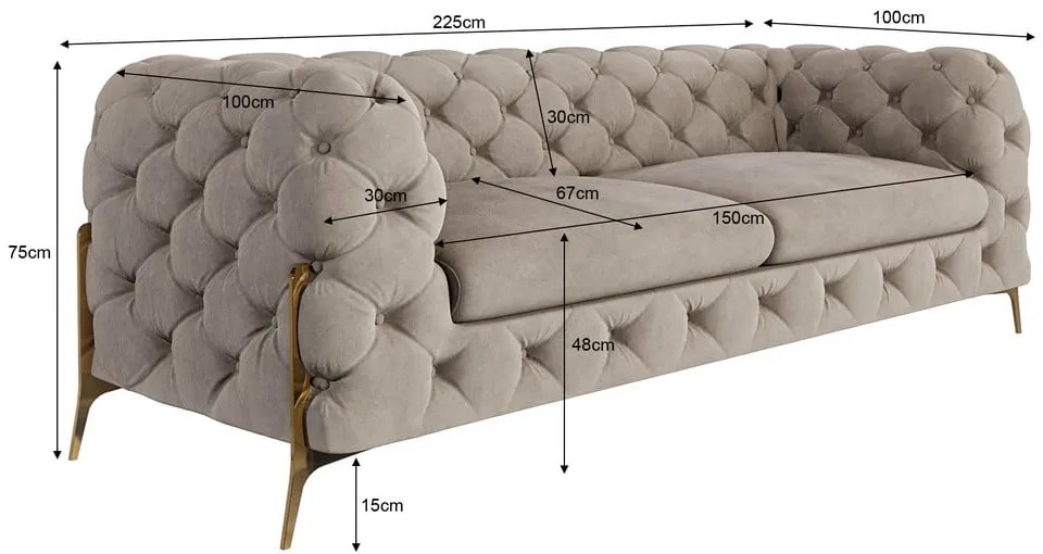 Сиво-бежов кадифен диван 225 cm Chelsea Bis – Ropez