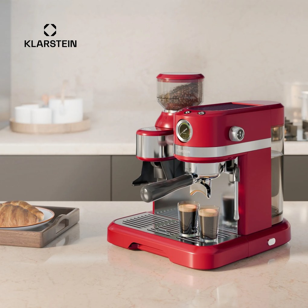 Klarstein Bella Café Кафемашина, Винтидж, мелачка, 20 bar, Разпенител за мляко, измервател на налягане, 1550 W