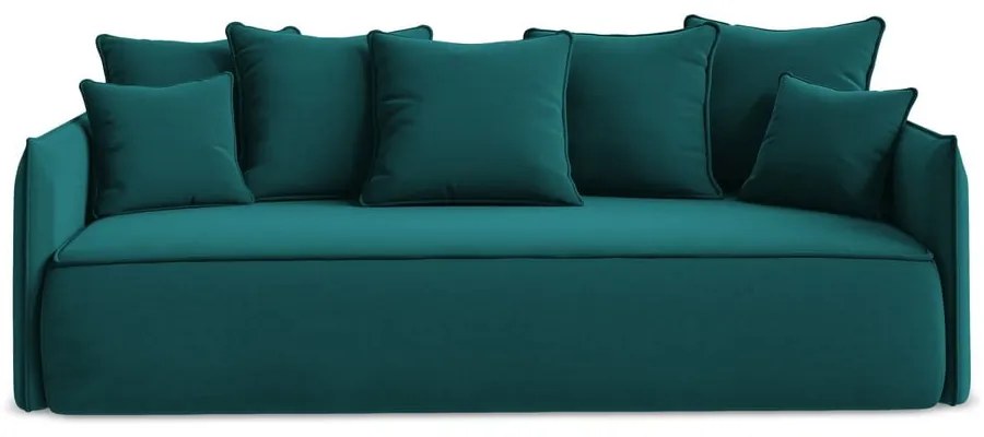 Тюркоазен кадифен разтегателен диван с място за съхранение 225 cm Hula – Makamii