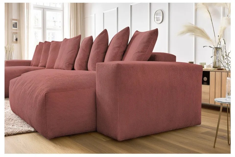 Светлорозов ъглов диван от рипсено кадифе Voltaire – Bobochic Paris