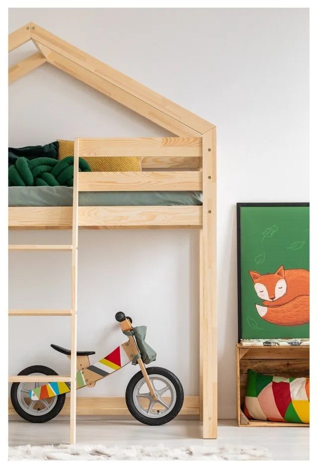 Двуетажно легло тип къща от борова дървесина Mila DMPA, 90 x 200 cm - Adeko