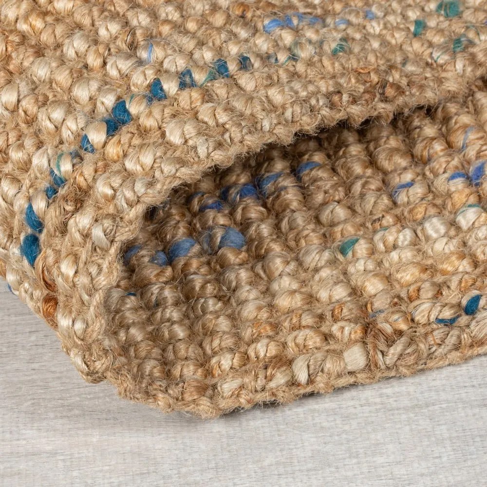 Синьо-естествена ръчно изработена ютена пътека 60x300 cm Jute Boucle Blue – Flair Rugs