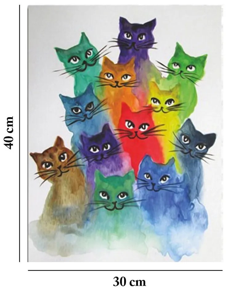 Живопис върху платно Happy Cats, 30 x 40 cm - Wallity