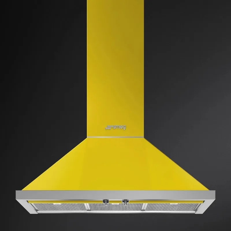 Абсорбатор SMEG Portofino KPF9YW, 275W, А+, 781 м3/ч, 3 скорости, 3 филтъра, Антивъзвръщателен клапан, Инокс, LED, Жълт