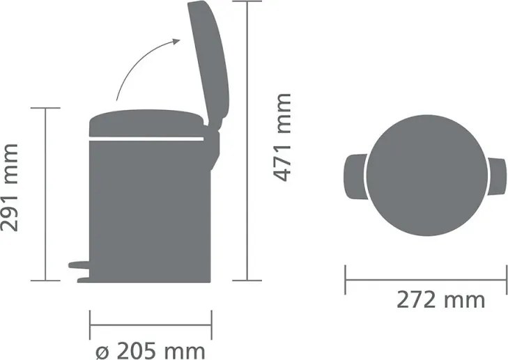 Кош за боклук с педал Brabantia NewIcon 649012, 5 л, Плавно затваряне, Противоплъзгаща основа, Сив