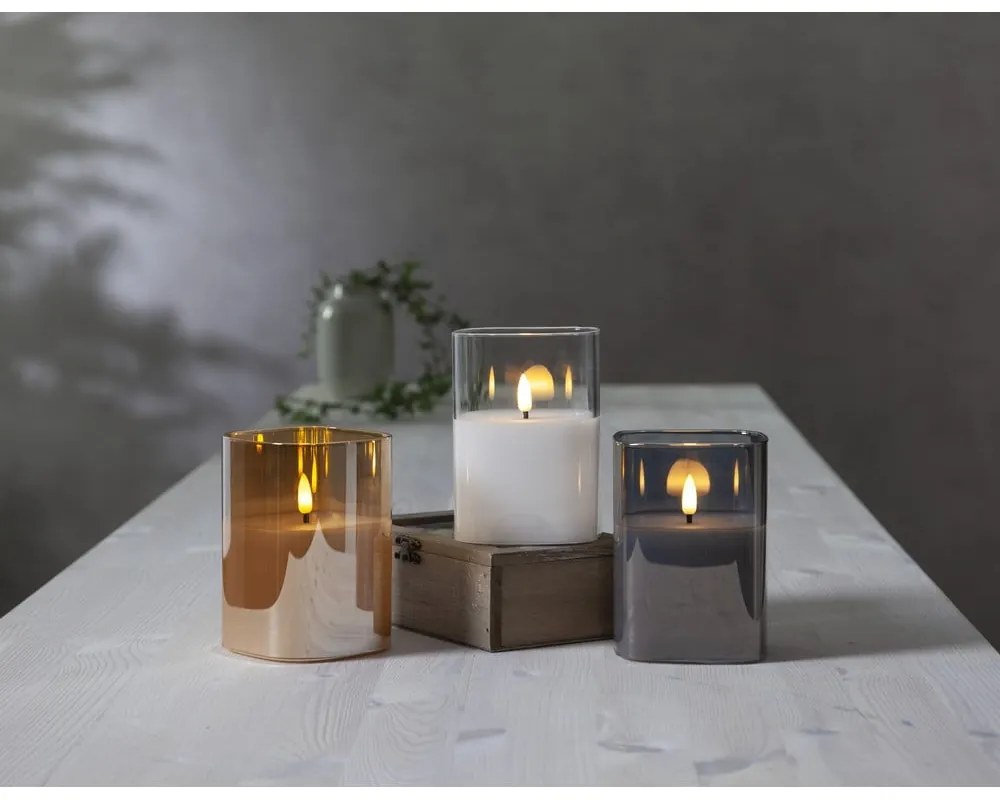 Сива LED восъчна свещ в стъкло, височина 12,5 см Flamme - Star Trading